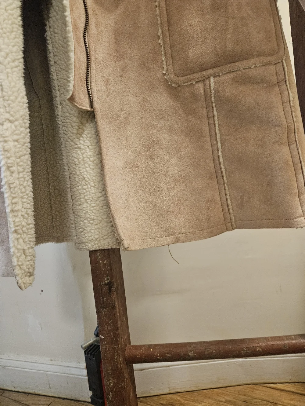 GAP Tan Shearling-Trim Toggle Trench Coat - Picture 5 of 6